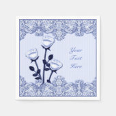 Elegante Blue Satin Rose und Lace Napkins Serviette (Vorderseite)