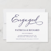 Elegante Blue Script Engagement Party Einladung (Vorderseite)