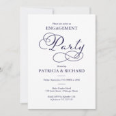 Elegante Blue Script Engagement Party Einladung (Vorderseite)