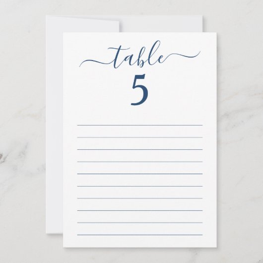 Elegante Blue Script Table Seating Lined Card Einladung (Vorderseite)