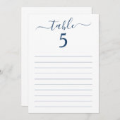 Elegante Blue Script Table Seating Lined Card Einladung (Vorne/Hinten)