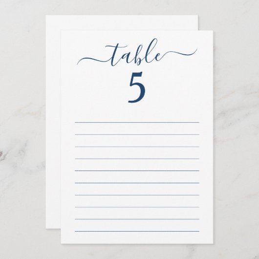Elegante Blue Script Table Seating Lined Card Einladung (Vorne/Hinten)