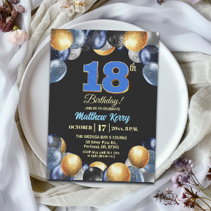 Elegante Blue Silber Gold 18. Geburtstagsfeier Einladung