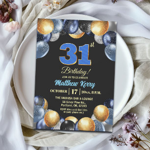 Elegante Blue Silber Gold 31. Geburtstagsfeier Einladung