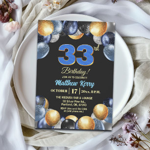 Elegante Blue Silber Gold 33. Geburtstagsfeier Einladung
