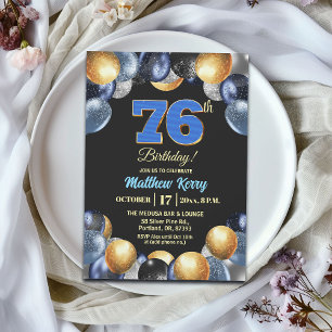Elegante Blue Silber Gold 76. Geburtstagsfeier Einladung