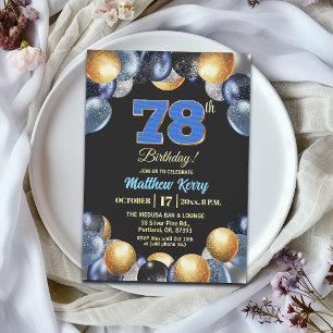Elegante Blue Silber Gold 78. Geburtstagsfeier Einladung