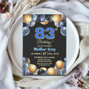 Elegante Blue Silber Gold 83. Geburtstagsfeier Einladung