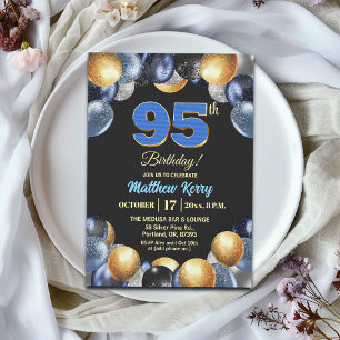 Elegante Blue Silber Gold 95. Geburtstagsfeier Einladung