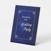 Elegante Blue Silver Frame Wedding Party vorbehalt Sockelschild (Vorderseite)