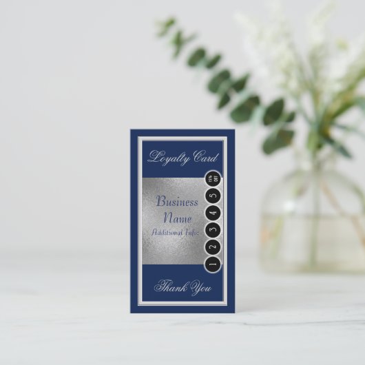 Elegante Blue & Silver Loyalty Card 2 Treuekarte (Stehend Vorderseite)