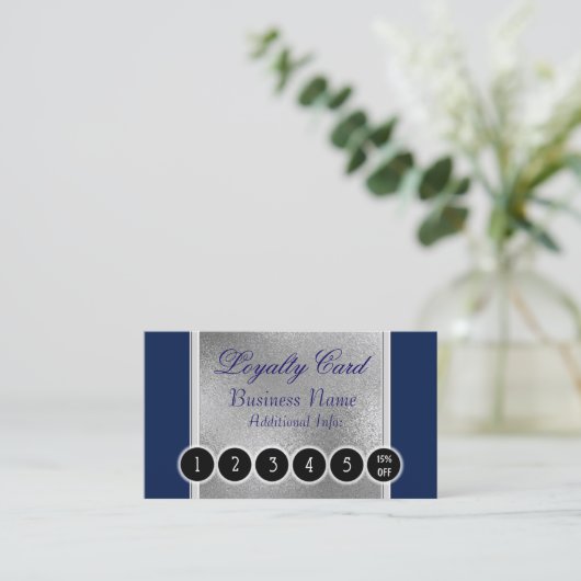 Elegante Blue & Silver Loyalty Card Treuekarte (Stehend Vorderseite)