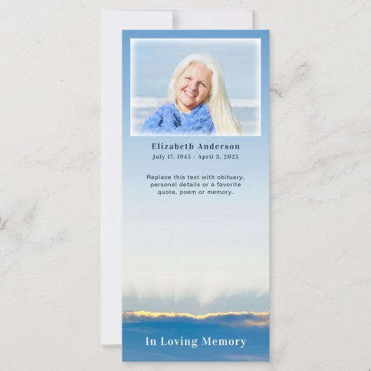 Elegante Blue Sky Beerdigung Gedenkkarte Karte (Vorderseite)