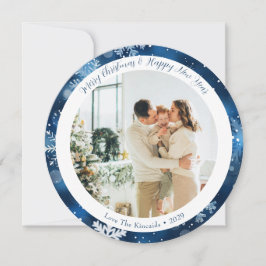 Elegante Blue Snowflake Circle Christmas Card Feiertagskarte