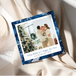 Elegante Blue Snowflake Square Weihnachtskarte Feiertagskarte
