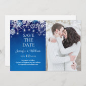 Elegante Blue Snowflake Wedding rettet das Datum Save The Date (Vorne/Hinten)