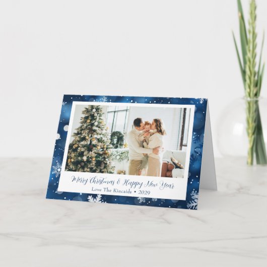 Elegante Blue Snowflake Weihnachten Falten Fotokar (Vorderseite)