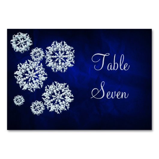 Elegante Blue Snowflake Winter Wedding Tischnummer (Rückseite)