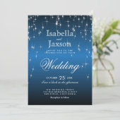 Elegante Blue Star Lights Hochzeitseinladung Einladung (Stehend Vorderseite)