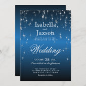 Elegante Blue Star Lights Hochzeitseinladung Einladung (Vorne/Hinten)