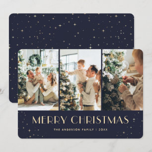 Elegante Blue Starry Night Foto Weihnachtskarte Feiertagskarte