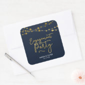 Elegante Blue Strings of Lights Engagement Party Quadratischer Aufkleber (Umschlag)