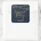 Elegante Blue Strings of Lights Engagement Party Quadratischer Aufkleber (Tasche)