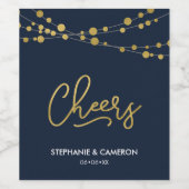 Elegante Blue Strings of Lights Imitate Gold Cheer Weinetikett (Einzelnes Label)