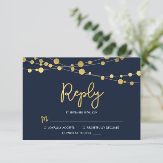 Elegante Blue Strings of Lights UAWG Reply RSVP Karte (Stehend Vorderseite)