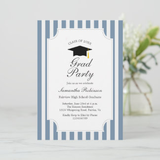 Elegante Blue Stripes Graduation Party Einladung