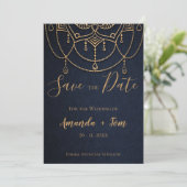 Elegante Blue Textured Traditional Design Hochzeit Save The Date (Stehend Vorderseite)