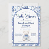 Elegante Blue Toile Baby Dusche Einladung (Vorderseite)
