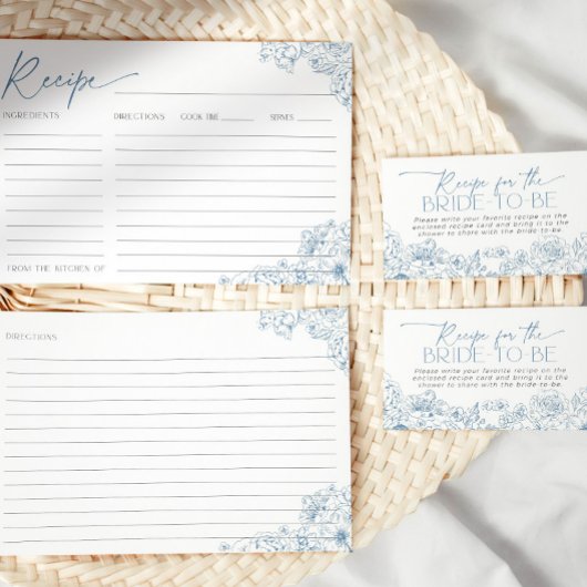 Elegante Blue Toile de Jouy Bridal Rezept Card Einladung