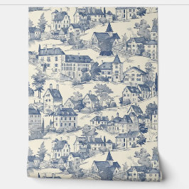 Elegante Blue Toile de Jouy Village Peel & Stick Tapete