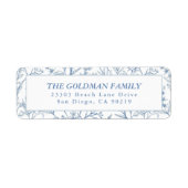 Elegante Blue Toile Floral Rücksendeadressen-Aufkl (Vorne)