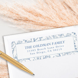 Elegante Blue Toile Floral Rücksendeadressen-Aufkl