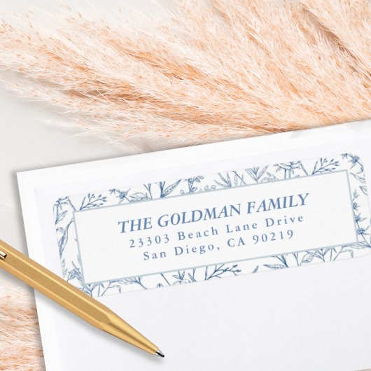 Elegante Blue Toile Floral Rücksendeadressen-Aufkl