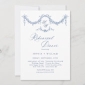 Elegante Blue Toile Garden Probe Abendessen Einladung (Vorderseite)