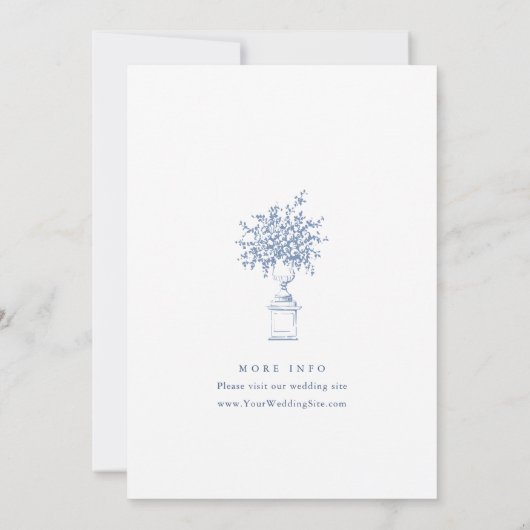 Elegante Blue Toile Garden Probe Abendessen Einladung (Rückseite)