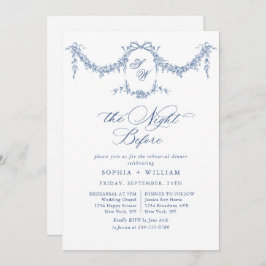 Elegante Blue Toile Garden Probe Abendessen Einladung