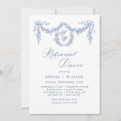 Elegante Blue Toile Garden Probe Abendessen Einladung (Vorderseite)