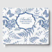 Elegante Blue Toile Print Personalisiert Baby Dusc Gästebuch (Vorderseite)