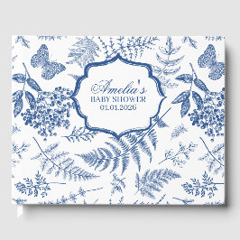 Elegante Blue Toile Print Personalisiert Baby Dusc Gästebuch