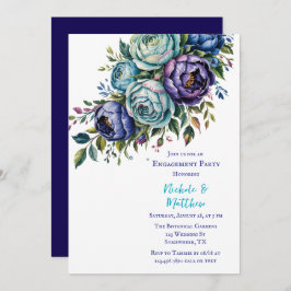 Elegante Blue Turquoise Floral Engagement Party Einladung