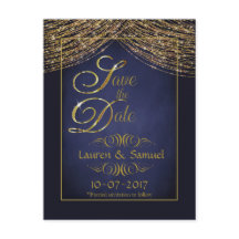 Elegante Blue und Gold Save the Date PostCards