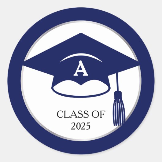 Elegante Blue Uni-Abschluß Rücksendeadresse Runder Aufkleber (Vorderseite)