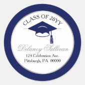 Elegante Blue Uni-Abschluß Rücksendeadresse Runder Aufkleber (Vorderseite)