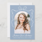 Elegante Blue Vintag Bow Foto Graduation Party Einladung (Vorderseite)