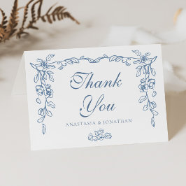 Elegante Blue Vintag Floral Wedding Dankeskarte