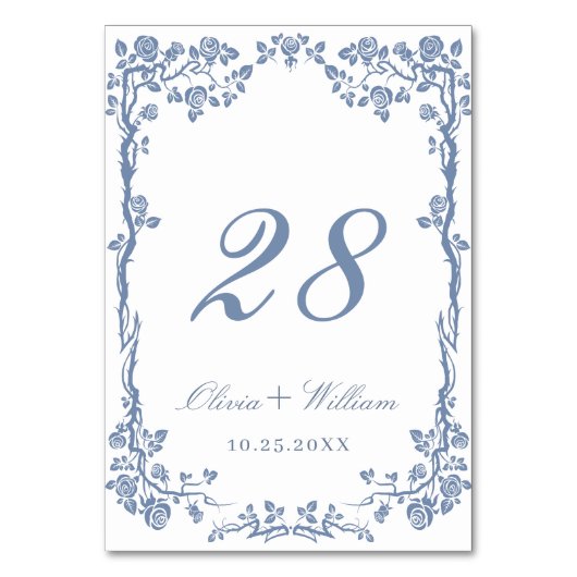 Elegante Blue Vintag Garden Blume Hochzeit Tischnummer (Vorderseite)